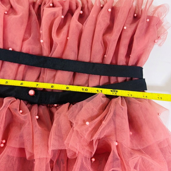 Anthropologie Maeve Tiered Strapless Pearl Embellished Tulle Pink Mini Dress 8 - Picture 11 of 12